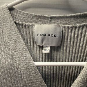 Pink Rose Light Gray V-Neck button up dress